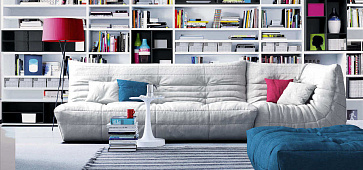 Бирюзовый диван в интерьере-29, Современный и мягкий диван ДеФранс с пуфом